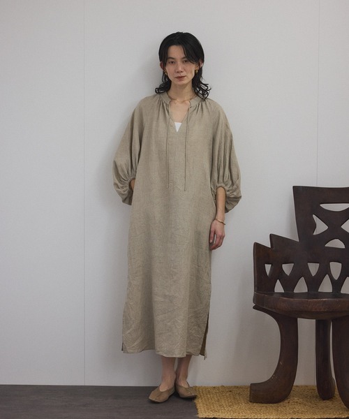 セール】【WEB限定】ヨーロピアンフラックスリネンワンピース［洗える