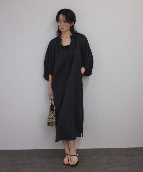 SALON adam et rope'（サロン アダム エ ロペ）の「【WEB限定】ヨーロピアンフラックスリネンワンピース［洗える］（ワンピース・レディース・ブラック/ベージュ/キナリ/ブルー系その他4・FREE）」の20枚目の写真