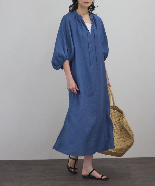 セール】【WEB限定】ヨーロピアンフラックスリネンワンピース［洗える