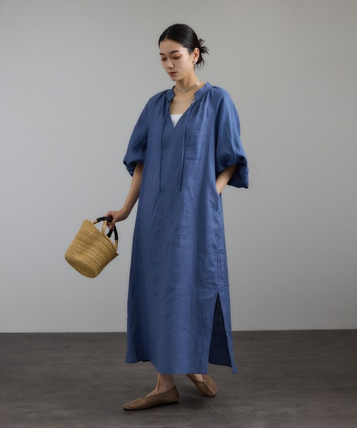 セール】【WEB限定】ヨーロピアンフラックスリネンワンピース［洗える