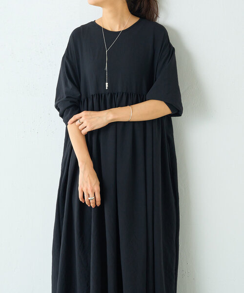 【新品】saqui ジョーゼットネックギャザーワンピース セール】ストレッチジョーゼットギャザーワンピース(ワンピース