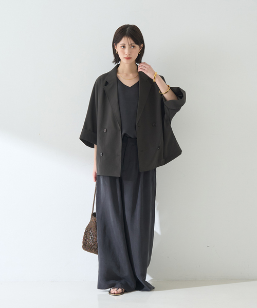 Rouge vif（ルージュヴィフ）の「【セットアップ対応】２WAYキュプラフィブリルノースリブラウス（シャツ/ブラウス・レディース・チャコールグレー/グレイッシュベージュ・フリー）」の12枚目の写真