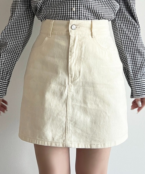 apres jour（アプレジュール）の「【6色展開】デニムミニスカート（デニムスカート・レディース・ライトインディゴブルー/ピンク/アイボリー/ブラウン系その他/ブラック系その他/チャコールグレー・MEDIUM/LARGE）」の2枚目の写真