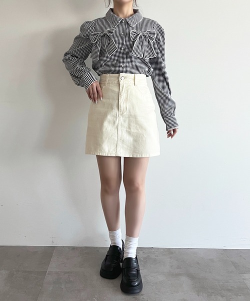 apres jour（アプレジュール）の「【6色展開】デニムミニスカート（デニムスカート・レディース・ライトインディゴブルー/ピンク/アイボリー/ブラウン系その他/ブラック系その他/チャコールグレー・MEDIUM/LARGE）」の12枚目の写真