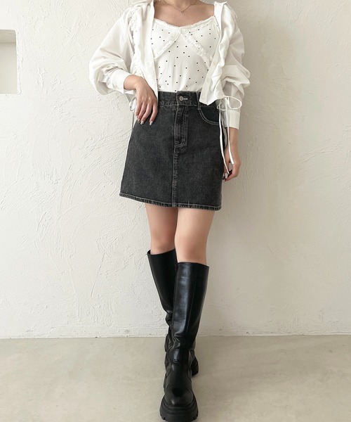 apres jour（アプレジュール）の「【6色展開】デニムミニスカート（デニムスカート・レディース・ライトインディゴブルー/ピンク/アイボリー/ブラウン系その他/ブラック系その他/チャコールグレー・MEDIUM/LARGE）」の16枚目の写真