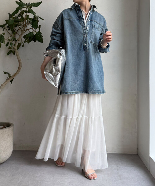 DouDou（ドゥドゥ）の「デニムオーバーチュニックシャツ（シャツ/ブラウス・レディース・ブルー系その他/ブルー・FREE）」の11枚目の写真