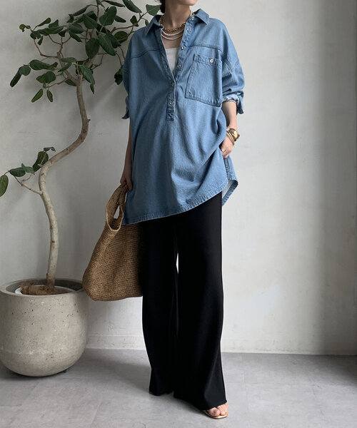 DouDou（ドゥドゥ）の「デニムオーバーチュニックシャツ（シャツ/ブラウス・レディース・ブルー系その他/ブルー・FREE）」の15枚目の写真
