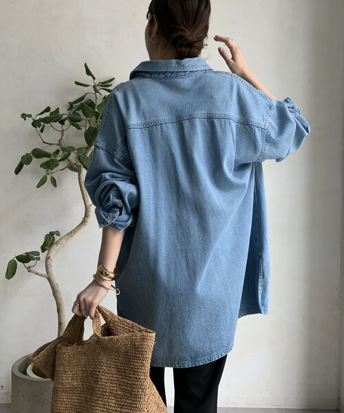 DouDou（ドゥドゥ）の「デニムオーバーチュニックシャツ（シャツ/ブラウス・レディース・ブルー系その他/ブルー・FREE）」の18枚目の写真