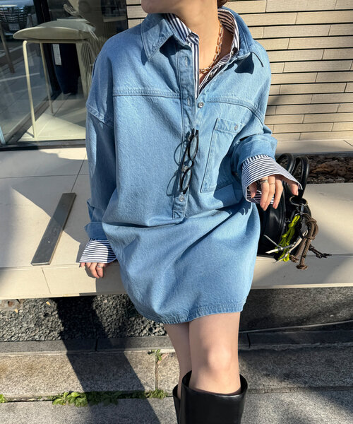 DouDou（ドゥドゥ）の「デニムオーバーチュニックシャツ（シャツ/ブラウス・レディース・ブルー系その他/ブルー・FREE）」の19枚目の写真