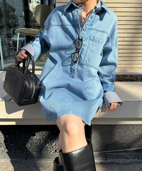 DouDou（ドゥドゥ）の「デニムオーバーチュニックシャツ（シャツ/ブラウス・レディース・ブルー系その他/ブルー・FREE）」の20枚目の写真