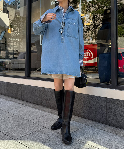 DouDou（ドゥドゥ）の「デニムオーバーチュニックシャツ（シャツ