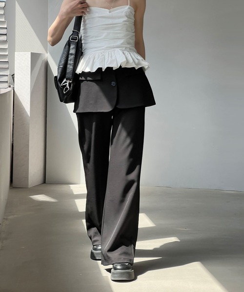 chuclla（チュクラ）の「テーラードヘム レイヤードスラックス chw25s053（その他パンツ・レディース・ダークグレー/ブラック・L/M/S）」の10枚目の写真