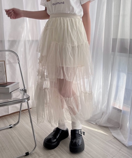 merrylatte（メリーラテ）の「シースルーチュールスカート（スカート・レディース・アイボリー・FREE）」の20枚目の写真