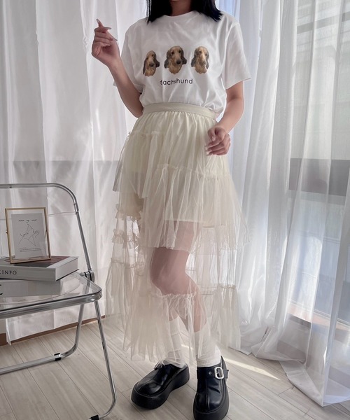 merrylatte（メリーラテ）の「シースルーチュールスカート（スカート・レディース・アイボリー・FREE）」の13枚目の写真