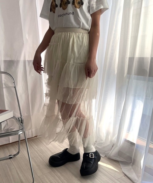 merrylatte（メリーラテ）の「シースルーチュールスカート（スカート・レディース・アイボリー・FREE）」の10枚目の写真
