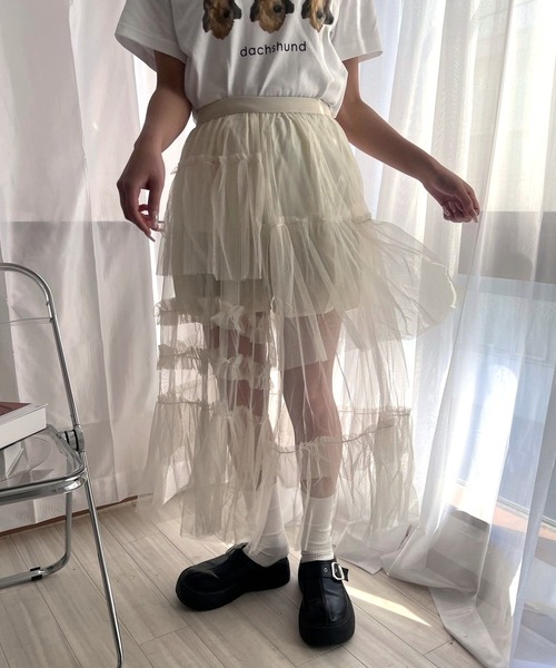 merrylatte（メリーラテ）の「シースルーチュールスカート（スカート・レディース・アイボリー・FREE）」の9枚目の写真
