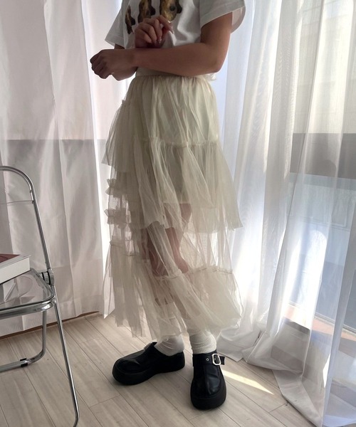 merrylatte（メリーラテ）の「シースルーチュールスカート（スカート・レディース・アイボリー・FREE）」の8枚目の写真