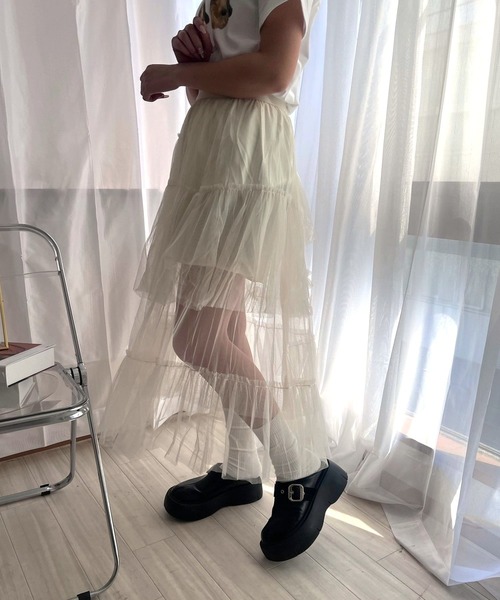 merrylatte（メリーラテ）の「シースルーチュールスカート（スカート・レディース・アイボリー・FREE）」の7枚目の写真