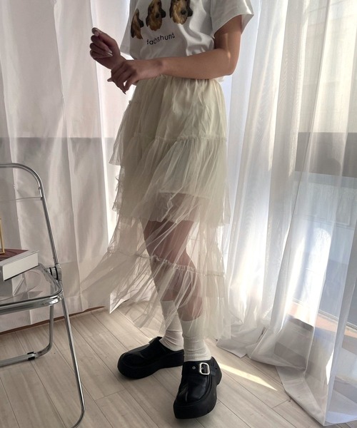merrylatte（メリーラテ）の「シースルーチュールスカート（スカート・レディース・アイボリー・FREE）」の6枚目の写真