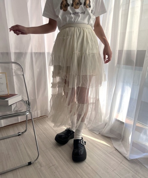 merrylatte（メリーラテ）の「シースルーチュールスカート（スカート・レディース・アイボリー・FREE）」の5枚目の写真