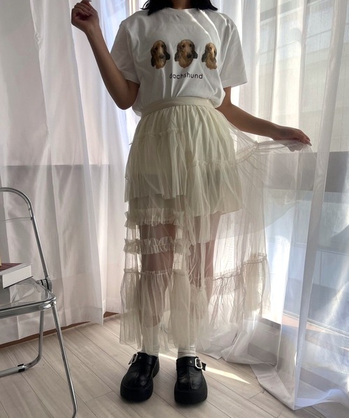 merrylatte（メリーラテ）の「シースルーチュールスカート（スカート・レディース・アイボリー・FREE）」の3枚目の写真