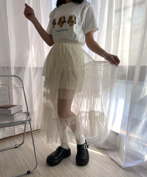 merrylatte（メリーラテ）の「シースルーチュールスカート（スカート・レディース・アイボリー・FREE）」の2枚目の写真