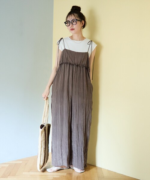 セール】限定展開 ワッシャー 加工 フリル ボリューム サロペット