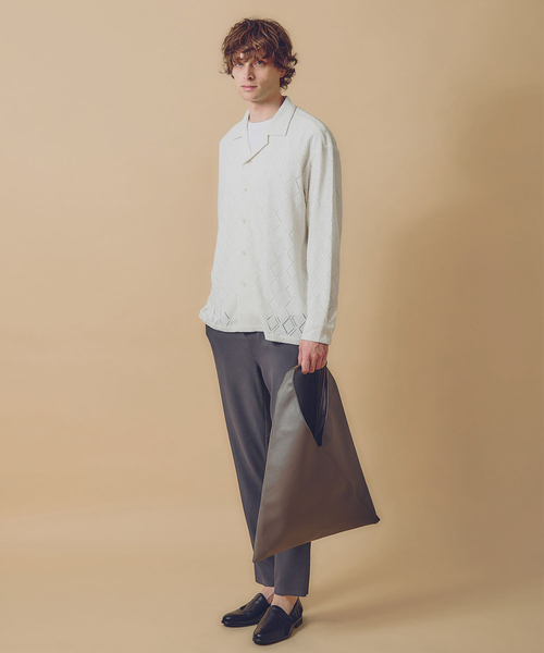 AH ABAHOUSE(エーエイチアバハウス)の「【AH ABAHOUSE】ダイヤ柄 シアーストレッチ 長袖シャツ(シャツ/ブラウス・メンズ・ブラック/ダークグリーン/オフホワイト・46/48)」の4枚目の写真