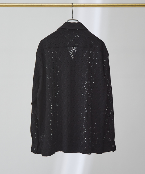 AH ABAHOUSE(エーエイチアバハウス)の「【AH ABAHOUSE】ダイヤ柄 シアーストレッチ 長袖シャツ(シャツ/ブラウス・メンズ・ブラック/ダークグリーン/オフホワイト・46/48)」の6枚目の写真