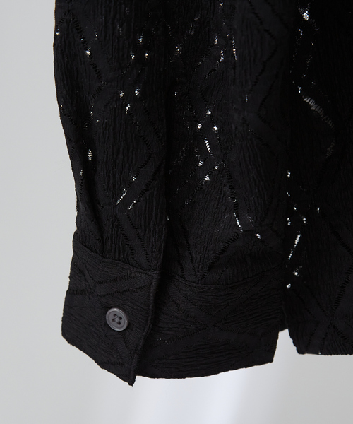 AH ABAHOUSE(エーエイチアバハウス)の「【AH ABAHOUSE】ダイヤ柄 シアーストレッチ 長袖シャツ(シャツ/ブラウス・メンズ・ブラック/ダークグリーン/オフホワイト・46/48)」の9枚目の写真