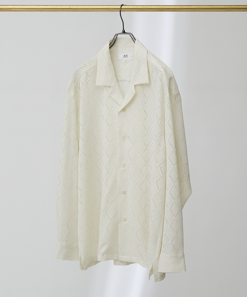 AH ABAHOUSE(エーエイチアバハウス)の「【AH ABAHOUSE】ダイヤ柄 シアーストレッチ 長袖シャツ(シャツ/ブラウス・メンズ・ブラック/ダークグリーン/オフホワイト・46/48)」の12枚目の写真