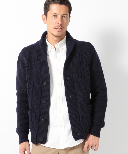GLOBAL WORK(グローバルワーク)の「【一部店舗限定】ハンドニットショールカーデ/568281(カーディガン/ボレロ・メンズ・ネイビー/グレー・X-LARGE/LARGE/MEDIUM/SMALL)」の1枚目の写真