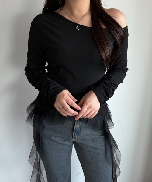 apres jour mignon(アプレジュールミニョン)の「ワンショルフリルロンT【ZOZOTOWN限定アイテム】(Tシャツ/カットソー・レディース・杢グレー/ブラック/ブラウン系その他・フリー/X-LARGE)」の5枚目の写真