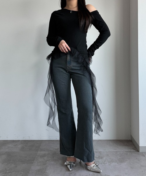 apres jour mignon(アプレジュールミニョン)の「ワンショルフリルロンT【ZOZOTOWN限定アイテム】(Tシャツ/カットソー・レディース・杢グレー/ブラック/ブラウン系その他・フリー/X-LARGE)」の6枚目の写真