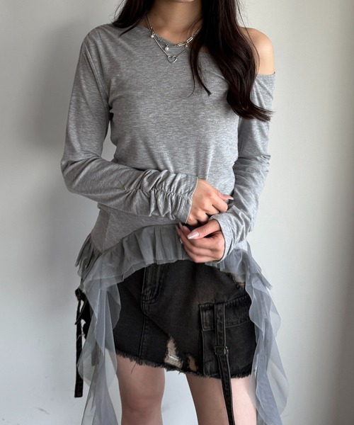 apres jour mignon(アプレジュールミニョン)の「ワンショルフリルロンT【ZOZOTOWN限定アイテム】(Tシャツ/カットソー・レディース・杢グレー/ブラック/ブラウン系その他・フリー/X-LARGE)」の7枚目の写真