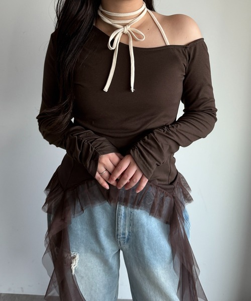 apres jour mignon(アプレジュールミニョン)の「ワンショルフリルロンT【ZOZOTOWN限定アイテム】(Tシャツ/カットソー・レディース・杢グレー/ブラック/ブラウン系その他・フリー/X-LARGE)」の9枚目の写真