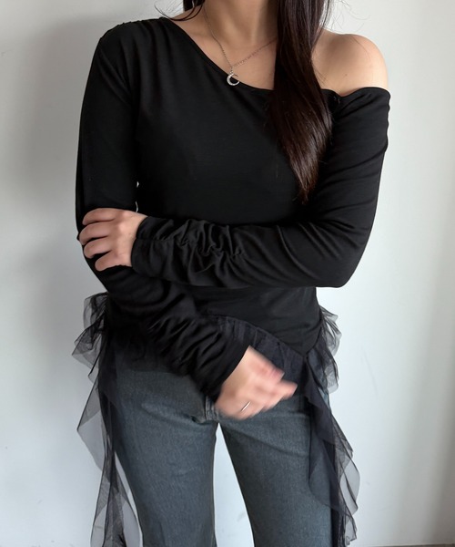 apres jour mignon(アプレジュールミニョン)の「ワンショルフリルロンT【ZOZOTOWN限定アイテム】(Tシャツ/カットソー・レディース・杢グレー/ブラック/ブラウン系その他・フリー/X-LARGE)」の11枚目の写真