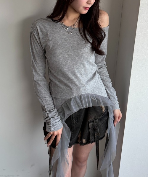 apres jour mignon(アプレジュールミニョン)の「ワンショルフリルロンT【ZOZOTOWN限定アイテム】(Tシャツ/カットソー・レディース・杢グレー/ブラック/ブラウン系その他・フリー/X-LARGE)」の15枚目の写真