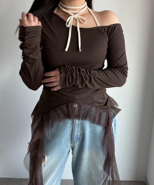 apres jour mignon(アプレジュールミニョン)の「ワンショルフリルロンT【ZOZOTOWN限定アイテム】(Tシャツ/カットソー・レディース・杢グレー/ブラック/ブラウン系その他・フリー/X-LARGE)」の18枚目の写真