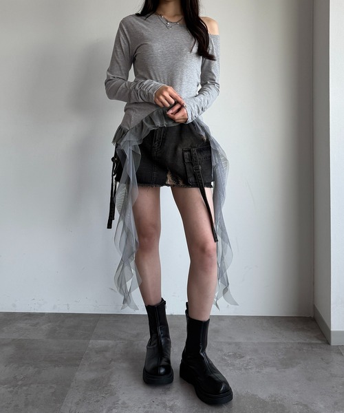 apres jour mignon(アプレジュールミニョン)の「ワンショルフリルロンT【ZOZOTOWN限定アイテム】(Tシャツ/カットソー・レディース・杢グレー/ブラック/ブラウン系その他・フリー/X-LARGE)」の4枚目の写真