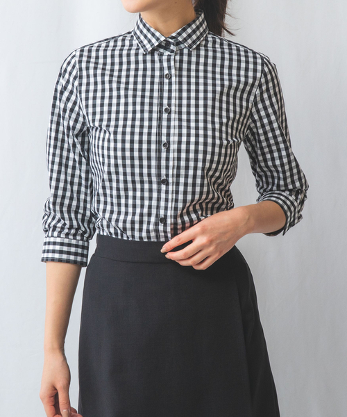 NARACAMICIE(ナラカミーチェ)の「【NARACAMICIE】スモールギンガム七分袖シャツ(シャツ/ブラウス・レディース・ブラック/レッド・L/XXL/M/S/XL)」の2枚目の写真