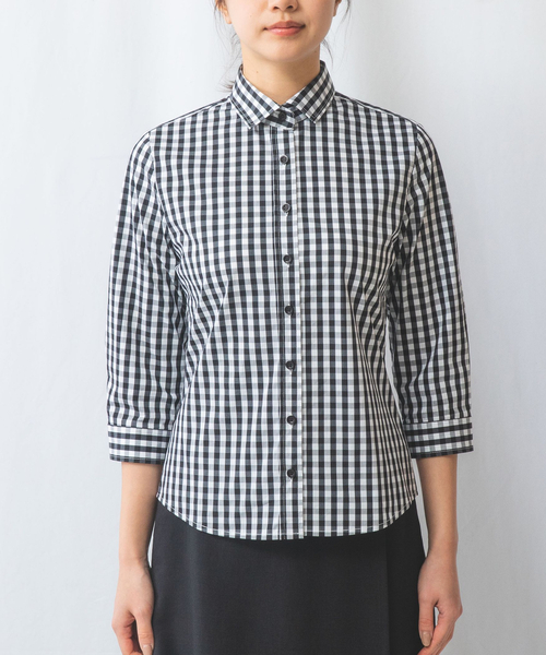 NARACAMICIE(ナラカミーチェ)の「【NARACAMICIE】スモールギンガム七分袖シャツ(シャツ/ブラウス・レディース・ブラック/レッド・L/XXL/M/S/XL)」の4枚目の写真