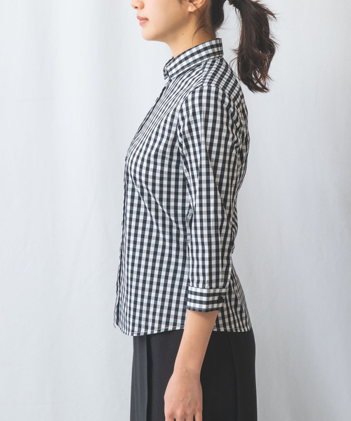 NARACAMICIE(ナラカミーチェ)の「【NARACAMICIE】スモールギンガム七分袖シャツ(シャツ/ブラウス・レディース・ブラック/レッド・L/XXL/M/S/XL)」の5枚目の写真