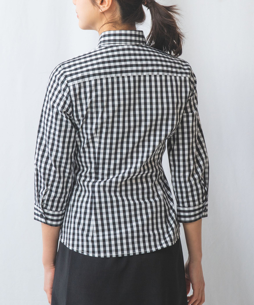 NARACAMICIE(ナラカミーチェ)の「【NARACAMICIE】スモールギンガム七分袖シャツ(シャツ/ブラウス・レディース・ブラック/レッド・L/XXL/M/S/XL)」の6枚目の写真