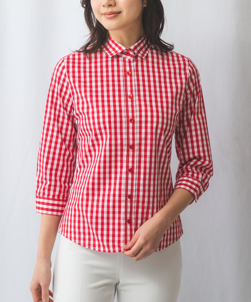 NARACAMICIE(ナラカミーチェ)の「【NARACAMICIE】スモールギンガム七分袖シャツ(シャツ/ブラウス・レディース・ブラック/レッド・L/XXL/M/S/XL)」の13枚目の写真