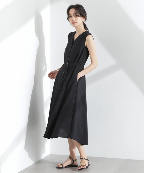 NANO universe(ナノユニバース)の「メランジドライ ベルト付きVネックワンピース(ワンピース・レディース・ライトブルー/ブラック/ライトベージュ・S/M)」の2枚目の写真