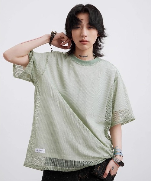FreeZone（フリーゾーン）の「メッシュ半袖Tシャツ（Tシャツ/カットソー・メンズ・ホワイト/グリーン/ブルー/ブラック・F）」の3枚目の写真