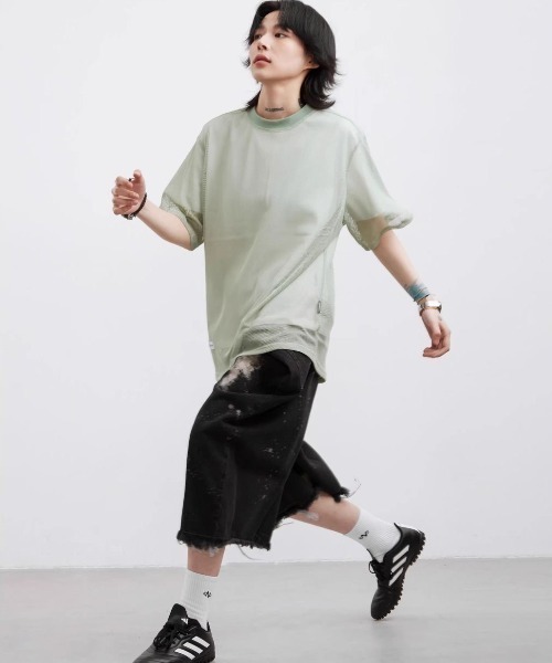 FreeZone（フリーゾーン）の「メッシュ半袖Tシャツ（Tシャツ/カットソー・メンズ・ホワイト/グリーン/ブルー/ブラック・F）」の15枚目の写真