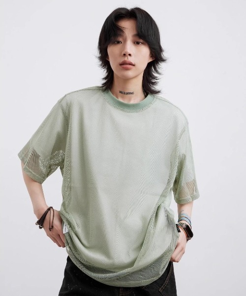 FreeZone（フリーゾーン）の「メッシュ半袖Tシャツ（Tシャツ/カットソー・メンズ・ホワイト/グリーン/ブルー/ブラック・F）」の9枚目の写真