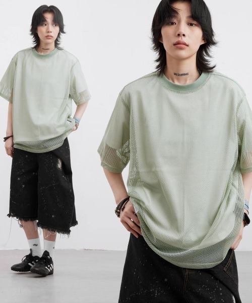 FreeZone（フリーゾーン）の「メッシュ半袖Tシャツ（Tシャツ/カットソー・メンズ・ホワイト/グリーン/ブルー/ブラック・F）」の6枚目の写真